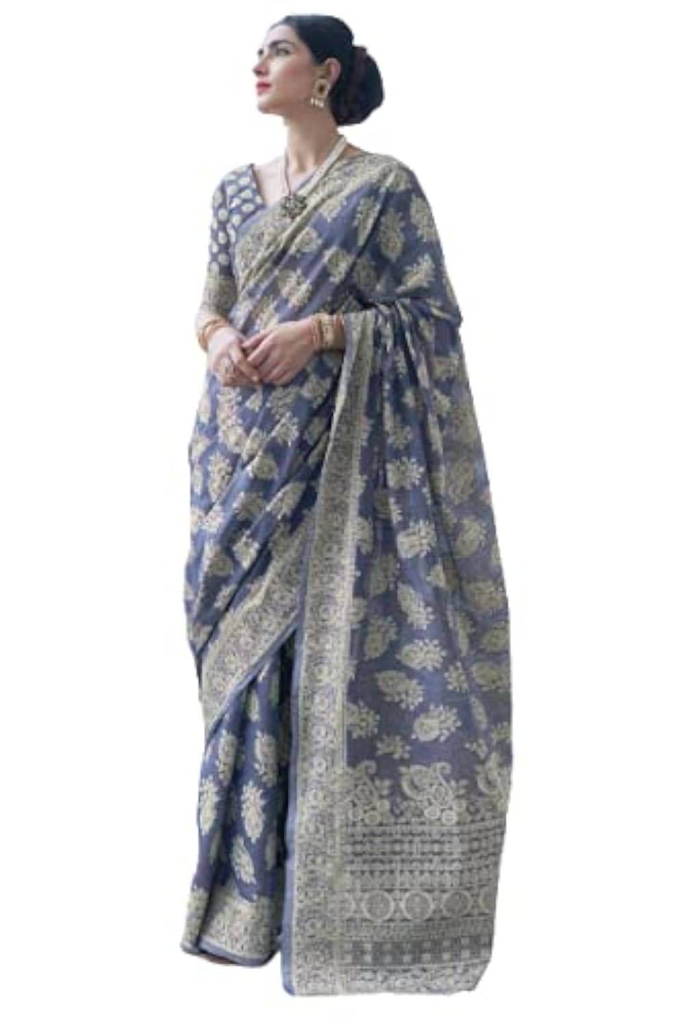 Version 1.0.0 SWORNOF Women's Lucknowi Chikankari Linen cotton Woven Sarees For Women with Blouse sarees for Women - Image 1