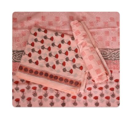NISHIRE Women's Cotton Jaipuri Hand Block Print Unstitched Suit Material with Cotton Mulmul Dupatta