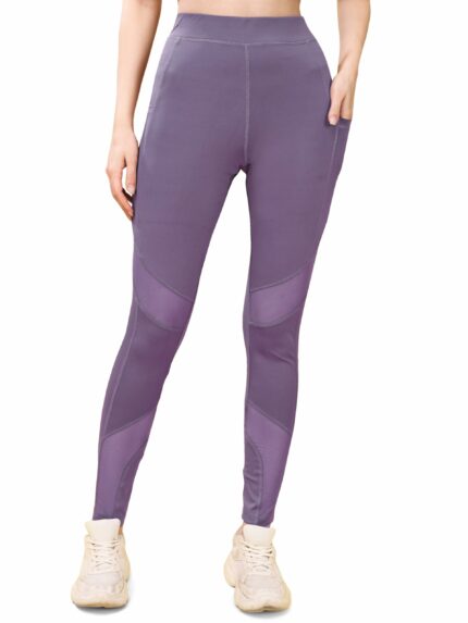 Mehrang Stretchable Gym Pants for Women & Tights for Women Workout with Mesh Insert & Side Pockets