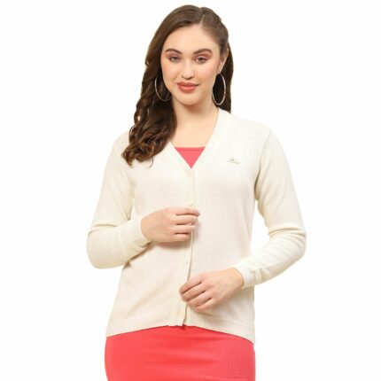 Monte Carlo Womens Solid V Neck Full Sleeve Cardigan (1240728VN)
