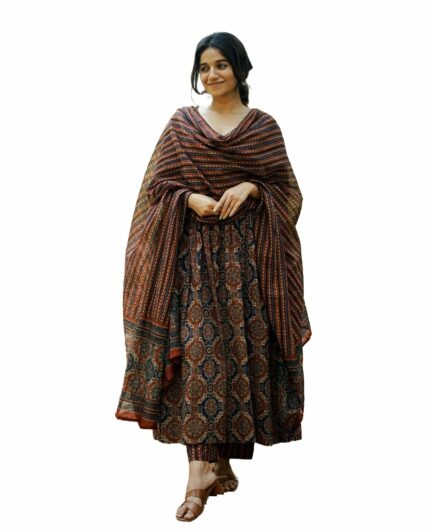 KLOSIA Women's Viscose Printed Flared A-Line Kurta With Pant And Dupatta Suit Set | Kurta Set