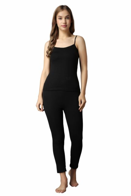 Wearslim? Women?s Cotton Quilted Winter Lightweight Thermal Underwear, Long Johns Bottom and Spaghetti Set with Fleece Lined Soft Warmer