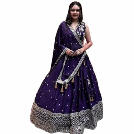 WeaRSquad Women?s Art Silk Lehenga Choli with Sequins Embroidery Work & Unstitched Blouse - Parti Wear Georgette Dupatta for Weddings and Special Occasions