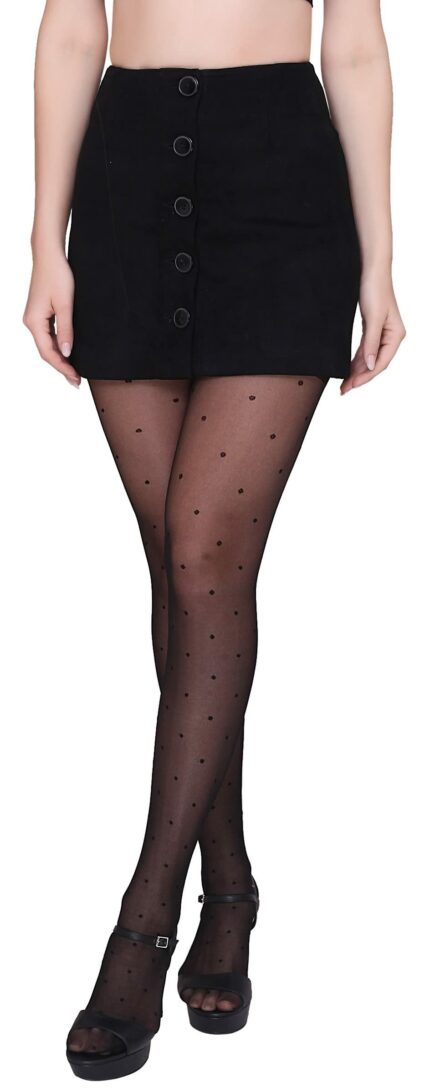 PLUMBURY Women's/Girls's High Waist Pantyhose Texture Stockings, Free Size, Black