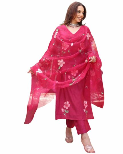 ANNI DESIGNER Women's Rayon Viscose Printed Straight Kurta with Pant & Dupatta