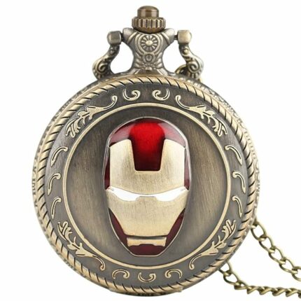 RainSound Metal Ironman Face Design Analogue White Round Dial Antique Pocket Watch Keychain - (Gold)