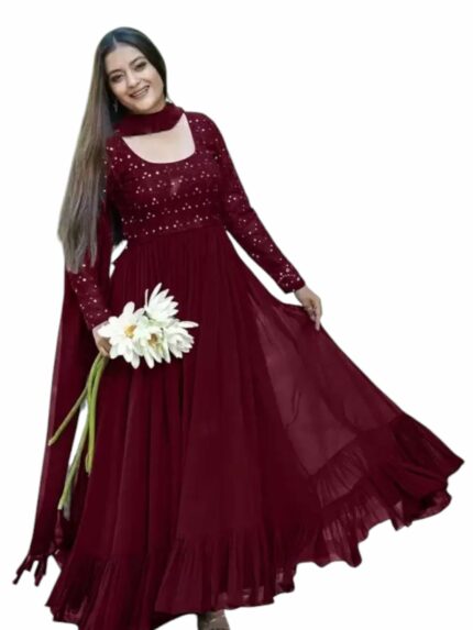 Rebika Trendz Elegant Anarkali Gown with Dupatta || Women's Ethnic Dress with Embroidered Detailing || Perfect for Weddings, Festivals & Special Occasions