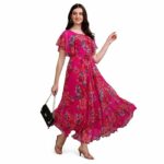 Fashion2wear Women's Georgette Floral Digital Print Short Sleeve Full-Length Fit & Flare Long Gown Dress for Girls (ET-CYWN-E1LE) - Image 6