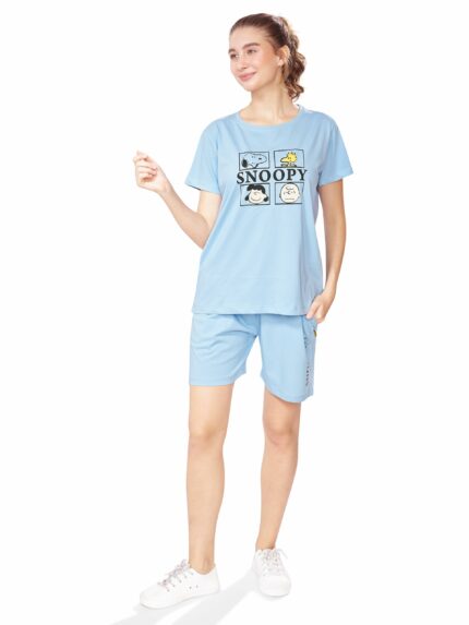 SN SWEET NIGHT Women?s Cotton Snoopy Printed Night Suit Set of Top & Shorts