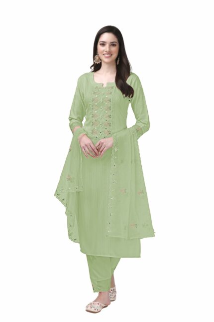 TRENDMALLS Women's Cotton Blend Embroidery Salwar Suit Set Kurta Pant with Dupatta Kurta Set for Women