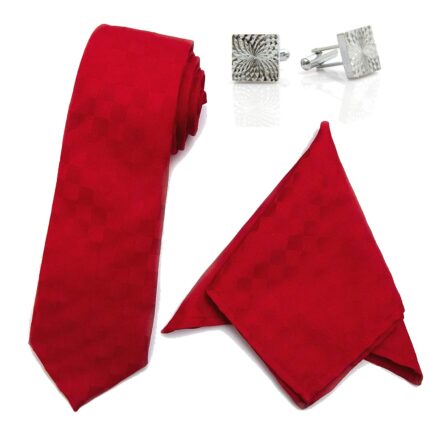 VIBHAVARI Men's Black Sleek Tie, Pocket Square and Cufflink Set