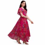 Fashion2wear Women's Georgette Floral Digital Print Short Sleeve Full-Length Fit & Flare Long Gown Dress for Girls (ET-CYWN-E1LE) - Image 5