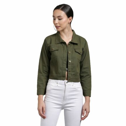 FUNDAY FASHION Women's Cotton Blend Self Design Plain Cotton Standard Length Blouson Jacket