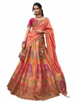 Women's Astonishing Peach Zari Weaving Banarasi Silk Wedding Lehenga Choli