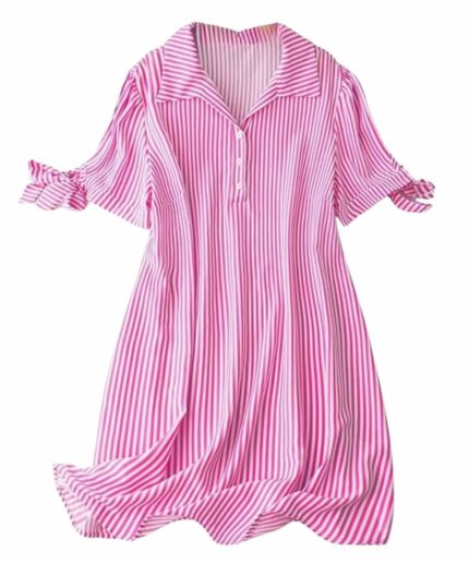 Leriya Fashion Vertical Striped Pattern | Short-Sleeve | Casual Wear | Dress with Tie | Summer Dress for Women