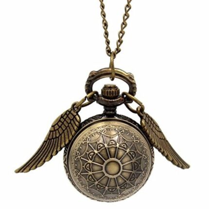 RVM Jewels Unisex Golden Harry Potter Inspired Snitch Ball With Wings Round Dial Analogue Antique Pocket Watch Pendant With Bronze Necklace