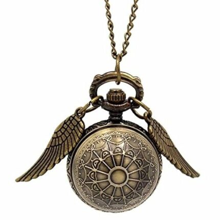 RVM Jewels Unisex Golden Harry Potter Inspired Snitch Ball With Wings Round Dial Analogue Antique Pocket Watch Pendant With Bronze Necklace