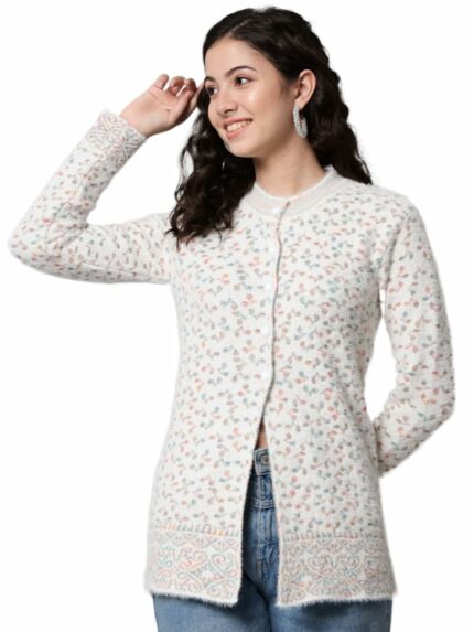 eWools Women's Wool Round Neck Cardigan