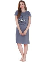 XOYA Printed Knee Length Nighty for Women/Cotton Nighty - Black