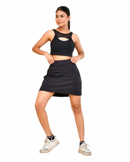 SSoShHub Premium Skorts Top High Waist Stretchable Gym Shorts Skorts and Net Padded Bra Gym wear/Active WearZumba/Dance Womens Workout Skorts Pants and Bra Stretchable Workout set(Removable Pads)