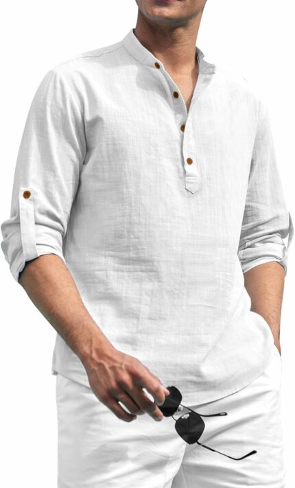 Zombom Cotton Blend Solid Casual Regular Fit Mandarin/Chinese Collor Short Kurta for Men