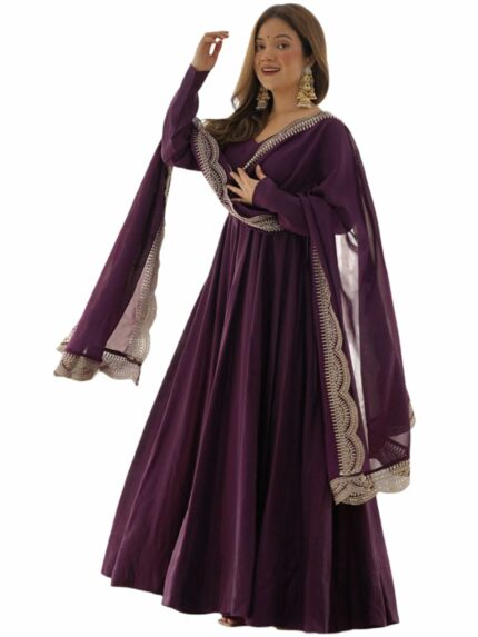 KEDARFAB Women's Georgette Anarkali Designer Gown with Dupatta Set