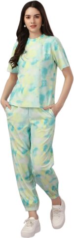 ELLITI Women's Night Suit Set for Women, Lounge Wear, Printed Top and Pyjama Set for Women Nightwear/Loungewear/Night Dress for Women Knitted Tie & Dye Printed Crop T-Shirt -Pyjama