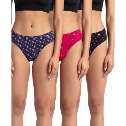 Jockey 1410 Women's Medium Coverage Super Combed Cotton Mid Waist Bikini with Concealed Waistband (Pack of 3_ Colors & Prints May Vary)