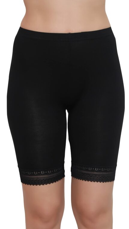 GLAMORAS Cotton Spandex High Waist Under Skirt Shorts with Lace for Women & Girls Under Dress Shorts High Waist Stretchable Skin Fit Tights Cycling Shorts Biker Bicycle Shorts