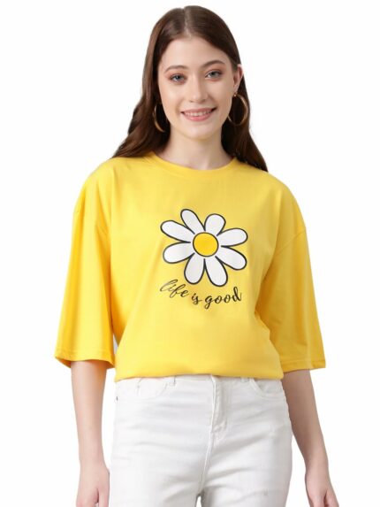 KOTTY Women's Print Oversized T-Shirt | Cotton Blend | Casual Loose Fit | S-XL | Trendy Graphic Tee
