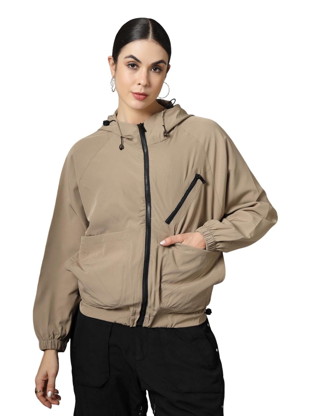 Version 1.0.0 CHKOKKO Women Winter Stylish Wind Cheater Hooded Sports Zipper Jacket - Image 1