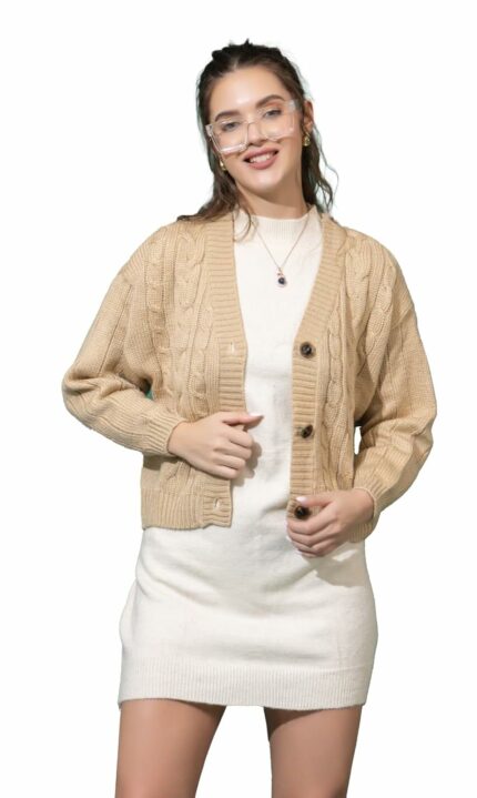 Prashar Women Woolen V Neck Casual Wear Stylish 3 Button Cardigan Sweaters for Winter Season