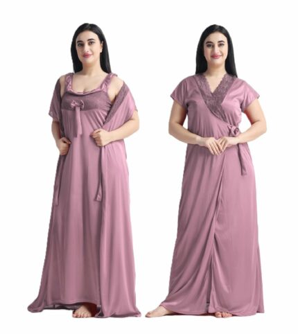 Night Keys Women Nighty with Robe Free Honeymoon Two Piecs Nighty Set