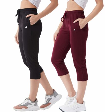 Modeve ? Women Solid Cotton Blend Capri- Pack of 2