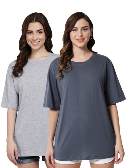 FUNDAY FASHION Women Cotton Half Sleeve Printed Oversized Relaxed Fit T-Shirts/Girls (Pack Of 2)