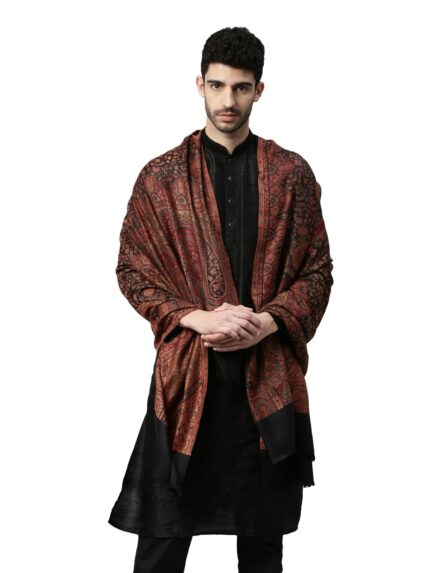 Pashmoda Wool Men Jamawar Shawl, Authentic Kashmiri Luxury Pashmina Style Shawl, Stole