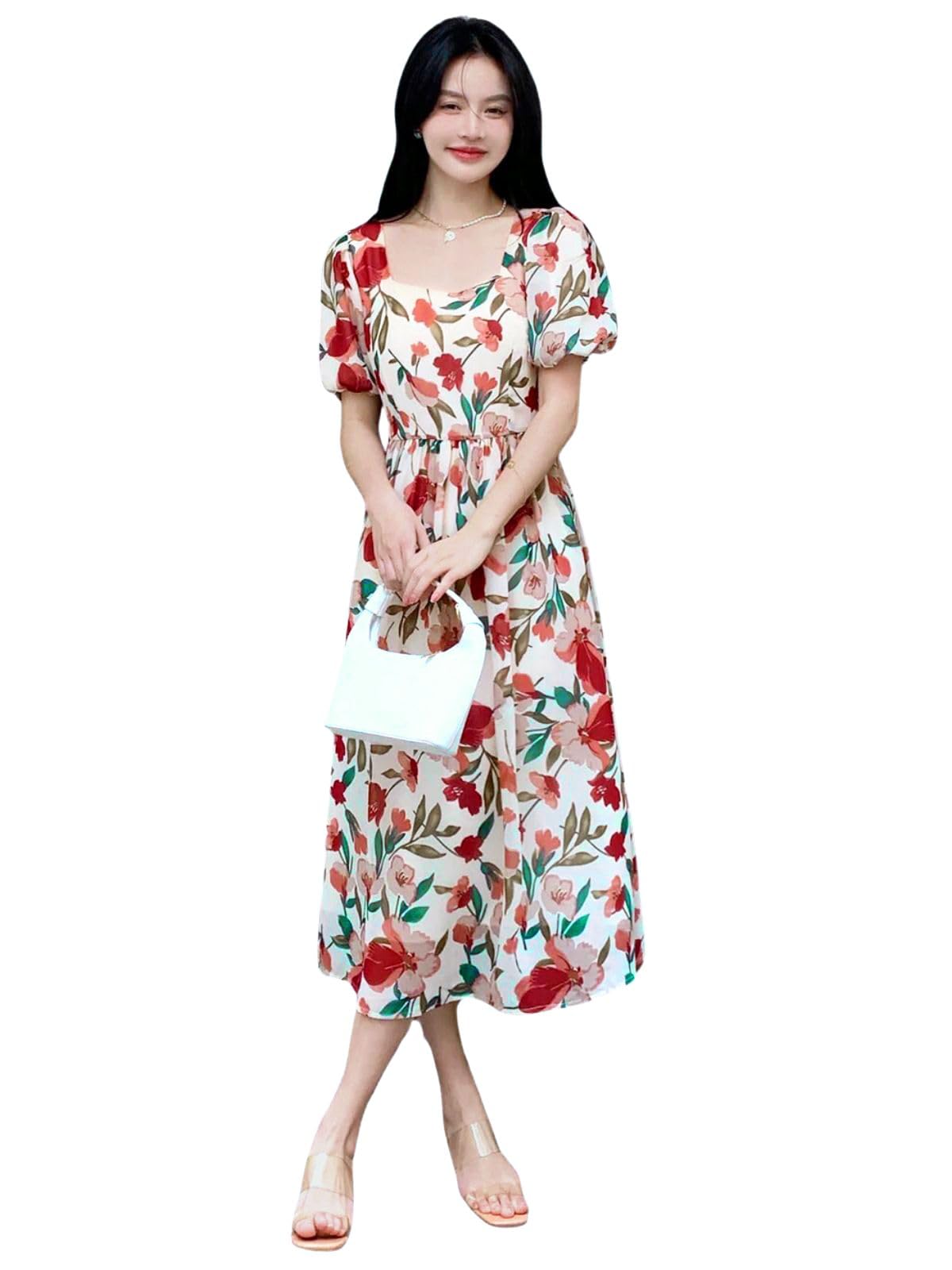 Version 1.0.0 GRECIILOOKS Rayon Fit and Flare Below The Knee One Piece Dresses for Women | Dress - Image 1