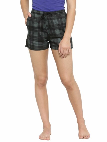 Claura Cotton Checked Printed Lounge Shorts for Women