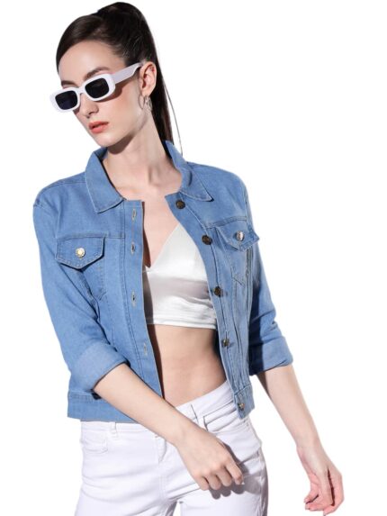 DIMPY GARMENTS Solid Women Regular Denim Jacket | Button Down Women's Jackets