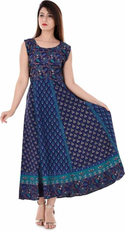 Monique Brand Present Women's 100% Cotton Jaipuri Print Long Midi Maxi Dress