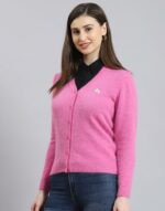 Monte Carlo Womens Solid V Neck Full Sleeves Cardigan (1240739VN) - Image 2