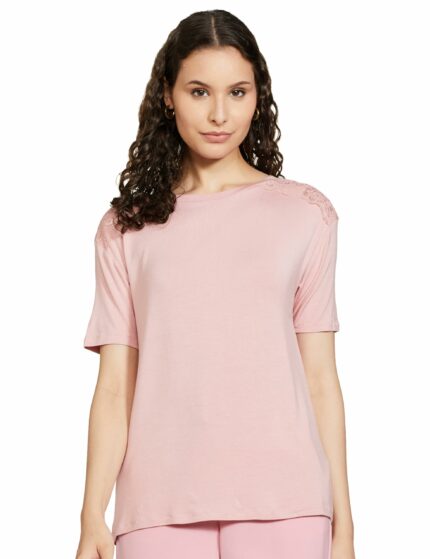Marks & Spencer Womens Solid Viscose Round Neck Regular Fit Pyjama Top