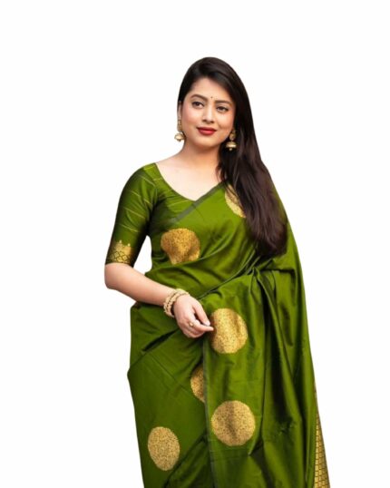 C J Enterprise Womens Pure Banarasi Soft Silk Saree Kanjivaram Style Sarees With Blouse Piece For Wedding (KeriGola-51)