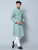 LATEST CHIKAN Men's Cotton Regular Textured Long Kurta Full Sleeves - Casual Ethnic Wear - Image 4
