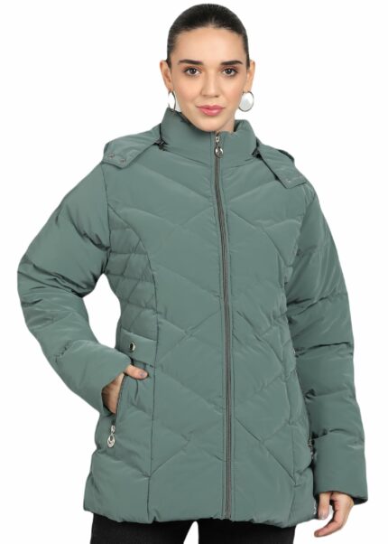 ELLIPSE Nylon Full-Sleeve Winter Jacket With Detachable Hood For Girls & Women