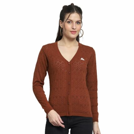Monte Carlo Womens Self Design V Neck Wool Blend Cardigan Blue