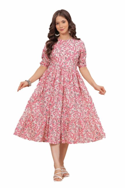Monique Brand Women's/Girls Cotton Kurta for Women Floral Printed Anarkali Kurta || Floral Flared Western Dress
