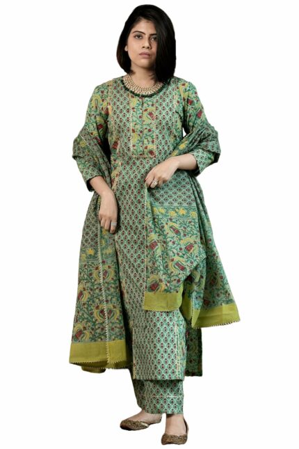GoSriKi Women's Rayon Viscose Printed Straight Kurta with Pant & Dupatta