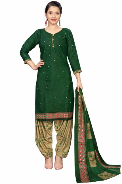 Rajnandini Women Green Cotton Printed Ready To Wear Patiala Salwar Suit (Readymade_Rw4147-P)