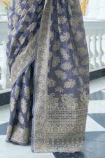 SWORNOF Women's Lucknowi Chikankari Linen cotton Woven Sarees For Women with Blouse sarees for Women - Image 3